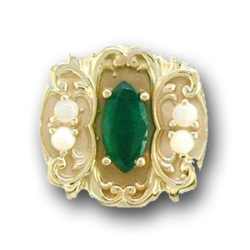 N636 14K MARQUISE EMERALD & OPAL SLIDE WITH FLEUR DE LIS DESIGN 